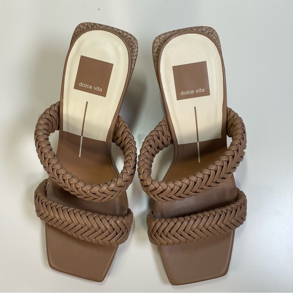 DOLCE VITA Sahale Braided Wedge Sandals Cafe Brown Square Toe Size 7 Boho Chic - Picture 3 of 11